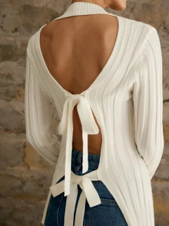 COMMENSE Tie Open Back Knit Top* Sweater Tops|Sweaters & Cardigans
