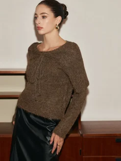 COMMENSE Tie Scarf Cozy Knit Top* Sweater Tops|Sweaters & Cardigans