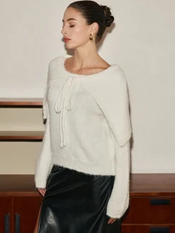 COMMENSE Tie Scarf Cozy Knit Top* Sweater Tops|Sweaters & Cardigans