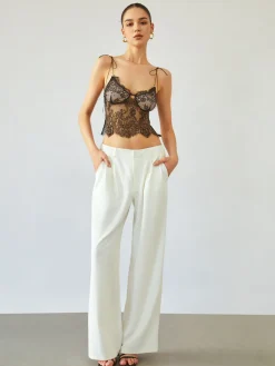 COMMENSE Tie Shoulder Floral Lace Crop Top* Crop Tops|Tank Tops & Camis
