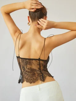 COMMENSE Tie Shoulder Floral Lace Crop Top* Crop Tops|Tank Tops & Camis