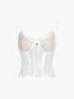 COMMENSE Tie Shoulder Floral Lace Crop Top* Crop Tops|Tank Tops & Camis