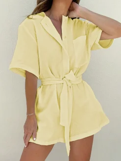 COMMENSE Tied Cotton Jumpsuit* White Dresses|Jumpsuits & Rompers