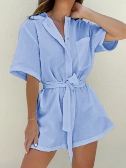 COMMENSE Tied Cotton Jumpsuit* White Dresses|Jumpsuits & Rompers