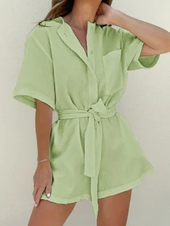 COMMENSE Tied Cotton Jumpsuit* White Dresses|Jumpsuits & Rompers