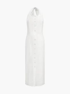 COMMENSE Tied Halter Open Back Cotton Linen Midi Dress* White Dresses|Casual Dresses