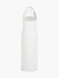 COMMENSE Tied Halter Open Back Cotton Linen Midi Dress* White Dresses|Casual Dresses