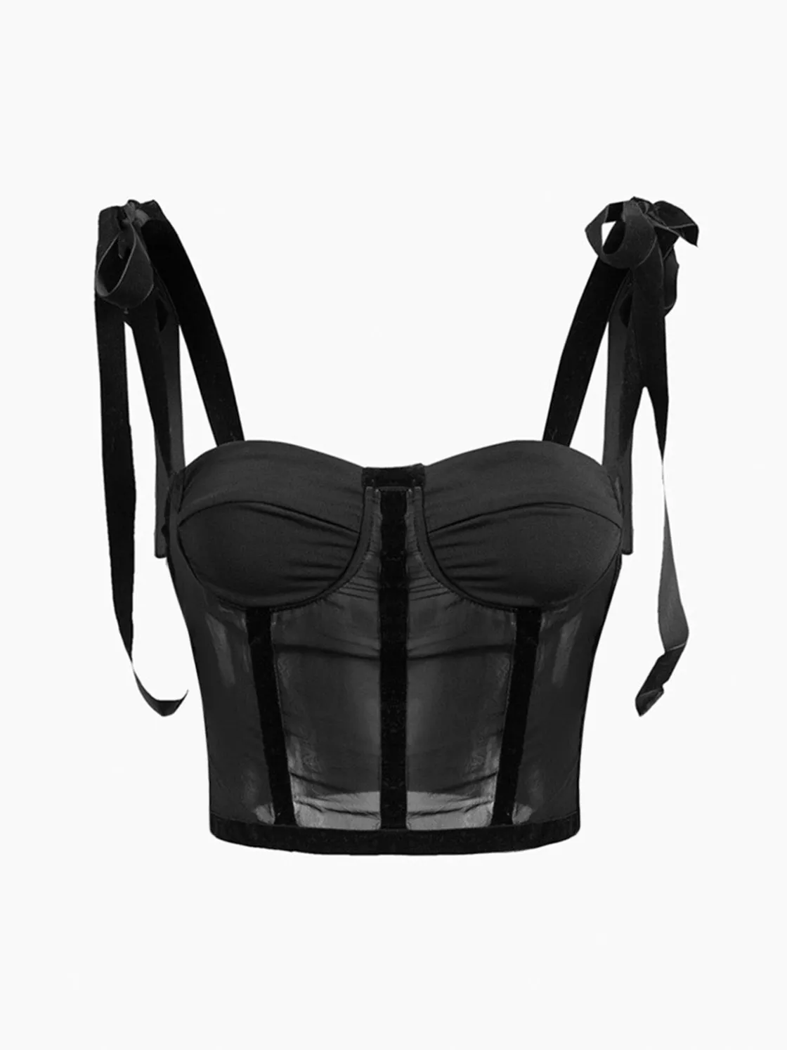 COMMENSE Tied Mesh Corset Crop Top* Corset Tops|Crop Tops