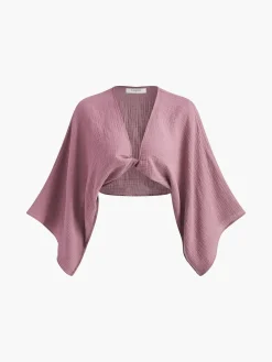 COMMENSE Tie-Front Long Sleeve Cropped Blouse* Crop Tops|Blouses & Shirts