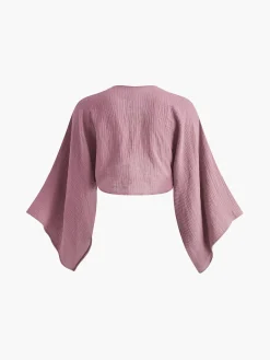 COMMENSE Tie-Front Long Sleeve Cropped Blouse* Crop Tops|Blouses & Shirts