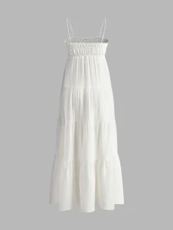 COMMENSE Tiered Cami Long Dress* White Dresses|Casual Dresses