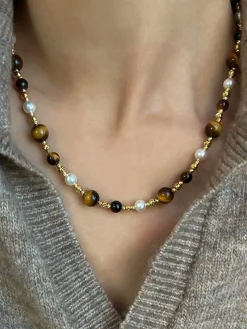COMMENSE Tiger Eye Stone Choker Necklace* Necklaces|Accessories