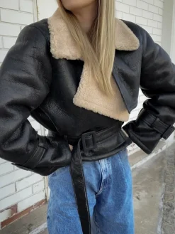 COMMENSE Too Blessed Sherpa Lined Shearling Leather Flight Jacket* Outerwear|Jackets