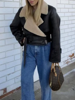COMMENSE Too Blessed Sherpa Lined Shearling Leather Flight Jacket* Outerwear|Jackets