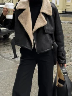 COMMENSE Too Blessed Sherpa Lined Shearling Leather Flight Jacket* Outerwear|Jackets