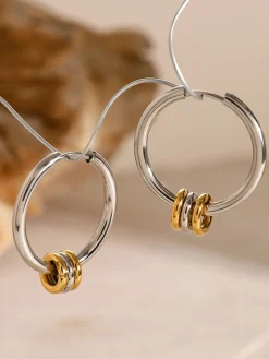 COMMENSE Tow Tone Beading Silver Hoop Earrings* Earrings|Accessories