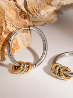COMMENSE Tow Tone Beading Silver Hoop Earrings* Earrings|Accessories