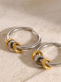 COMMENSE Tow Tone Beading Silver Hoop Earrings* Earrings|Accessories
