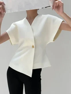 COMMENSE Trendy V-Neck Button Down Blouse* Blouses & Shirts|Tops