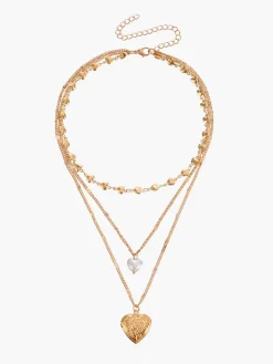 COMMENSE Triple Layered Heart Charm Necklace* Necklaces|Accessories