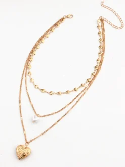 COMMENSE Triple Layered Heart Charm Necklace* Necklaces|Accessories