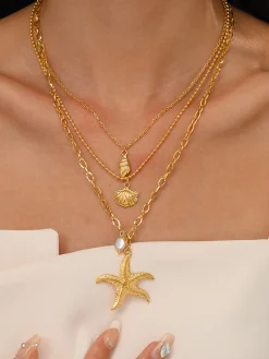 COMMENSE Triple Layers Pearl Starfish Necklace* Necklaces|Accessories