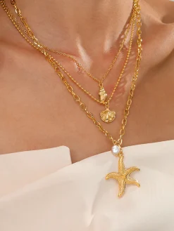 COMMENSE Triple Layers Pearl Starfish Necklace* Necklaces|Accessories