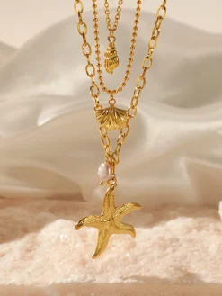 COMMENSE Triple Layers Pearl Starfish Necklace* Necklaces|Accessories