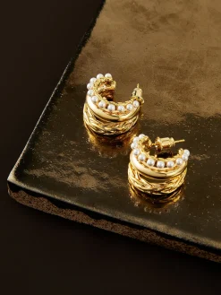 COMMENSE Triple-Layer Pearl Detail Hoop Earrings* Earrings|Accessories