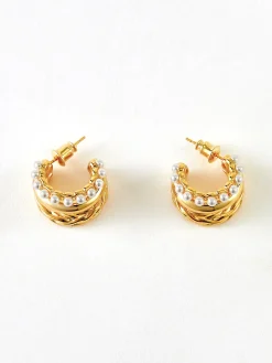 COMMENSE Triple-Layer Pearl Detail Hoop Earrings* Earrings|Accessories