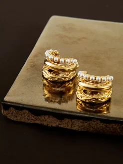 COMMENSE Triple-Layer Pearl Detail Hoop Earrings* Earrings|Accessories