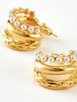 COMMENSE Triple-Layer Pearl Detail Hoop Earrings* Earrings|Accessories