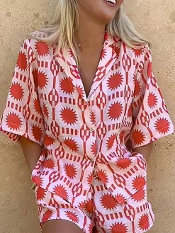 COMMENSE Tropical Print Drawstring Shorts Set* Shorts Sets|Shorts