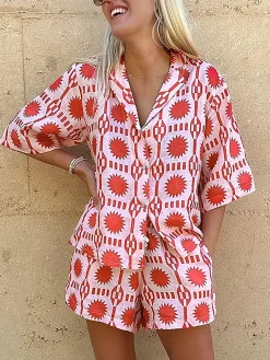 COMMENSE Tropical Print Drawstring Shorts Set* Shorts Sets|Shorts