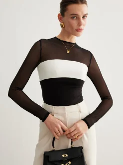 COMMENSE Tulle Color Block Zipper Top* T-shirts|Tops