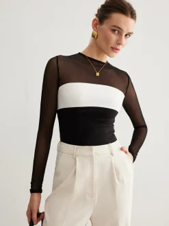 COMMENSE Tulle Color Block Zipper Top* T-shirts|Tops