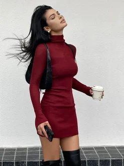 COMMENSE Tulle Sheer Panel Sweater Dress* Black Dresses|Sweater Dresses