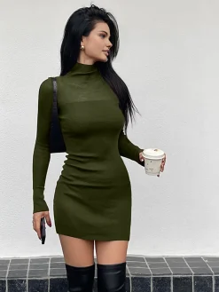 COMMENSE Tulle Sheer Panel Sweater Dress* Black Dresses|Sweater Dresses