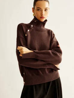 COMMENSE Turtleneck Asymmetrical Button Sweater* Sweater Tops|Sweaters & Cardigans