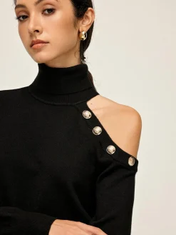 COMMENSE Turtleneck Asymmetrical One Shoulder Sweater* Sweater Tops|Sweaters & Cardigans