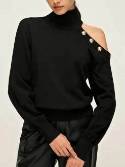 COMMENSE Turtleneck Asymmetrical One Shoulder Sweater* Sweater Tops|Sweaters & Cardigans