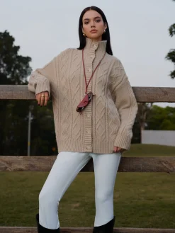 COMMENSE Turtleneck Breasted Cable Knit Outerwear* Outerwear|Knitwear