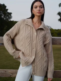 COMMENSE Turtleneck Breasted Cable Knit Outerwear* Outerwear|Knitwear