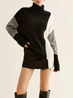 COMMENSE Turtleneck Color Block Knit Top* Sweater Tops|Sweaters & Cardigans