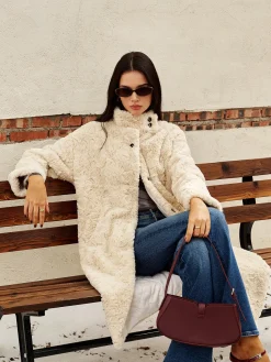 COMMENSE Turtleneck Faux Fur Button Coats* Outerwear|Coats