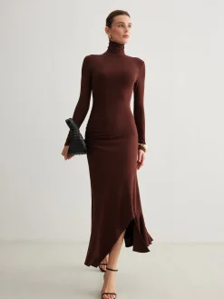 COMMENSE Turtleneck Irregular Pleated Long Dress* Casual Dresses|Cocktail & Party Dresses