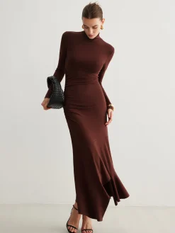 COMMENSE Turtleneck Irregular Pleated Long Dress* Casual Dresses|Cocktail & Party Dresses