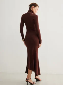 COMMENSE Turtleneck Irregular Pleated Long Dress* Casual Dresses|Cocktail & Party Dresses