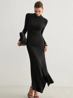 COMMENSE Turtleneck Irregular Pleated Long Dress* Casual Dresses|Cocktail & Party Dresses