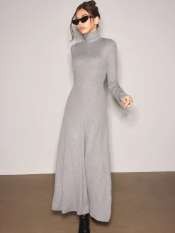 COMMENSE Turtleneck Jersey Long Dress* Casual Dresses|Work Dresses